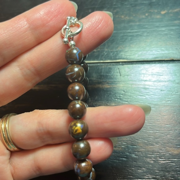 Australian Boulder opal bead bracelet 8mm handmade 925 silver toggle clasp - Picture 3 of 7